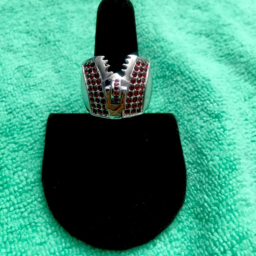 LaVintage Zippered Siam Ruby Crystals Ring Size 7